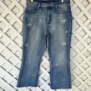 Copper Flash Embellished High Rise Cropped Jeans Hippie Boho Art To Wear 12